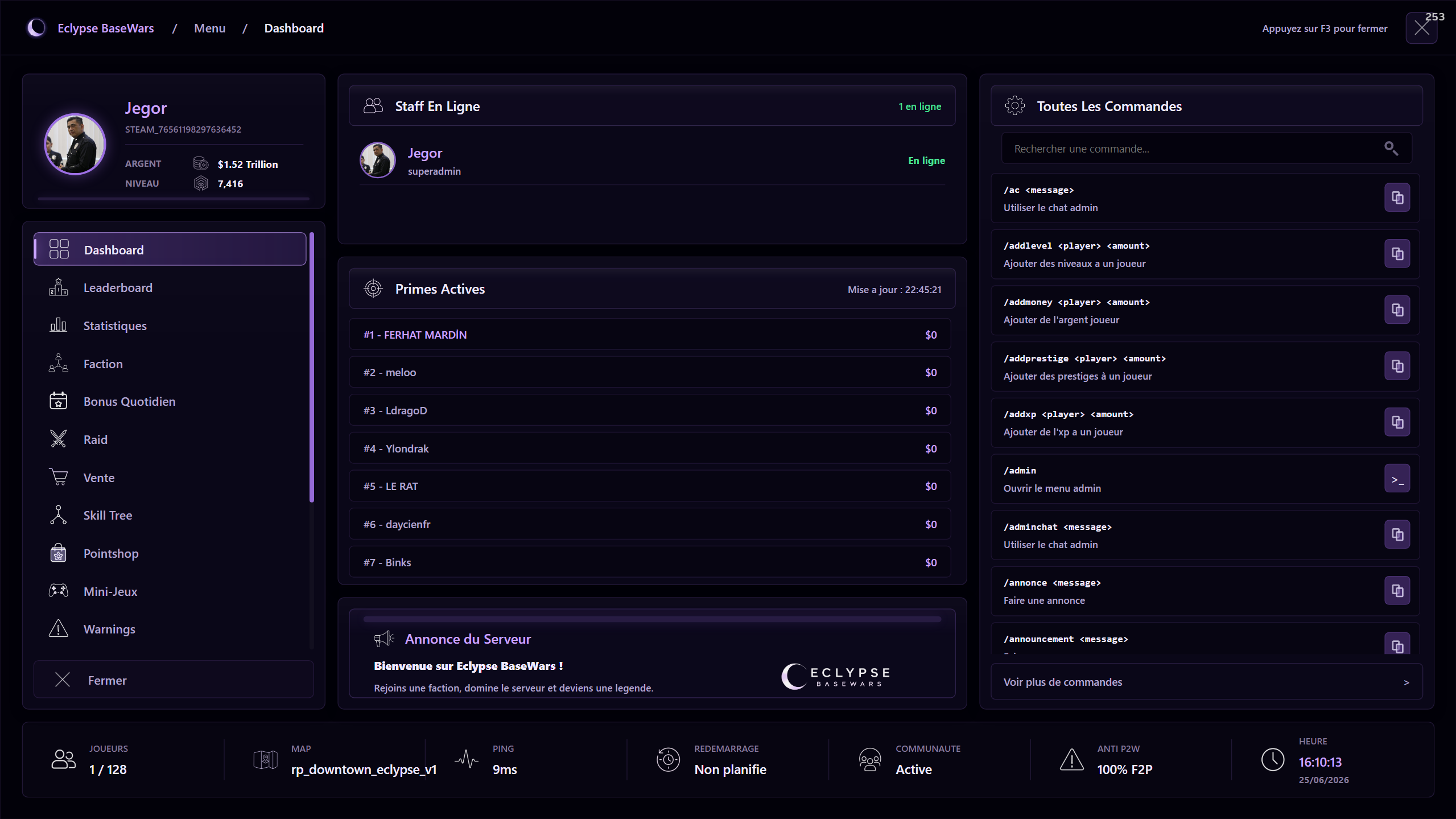 Eclypse BaseWars F3 menu after the visual overhaul